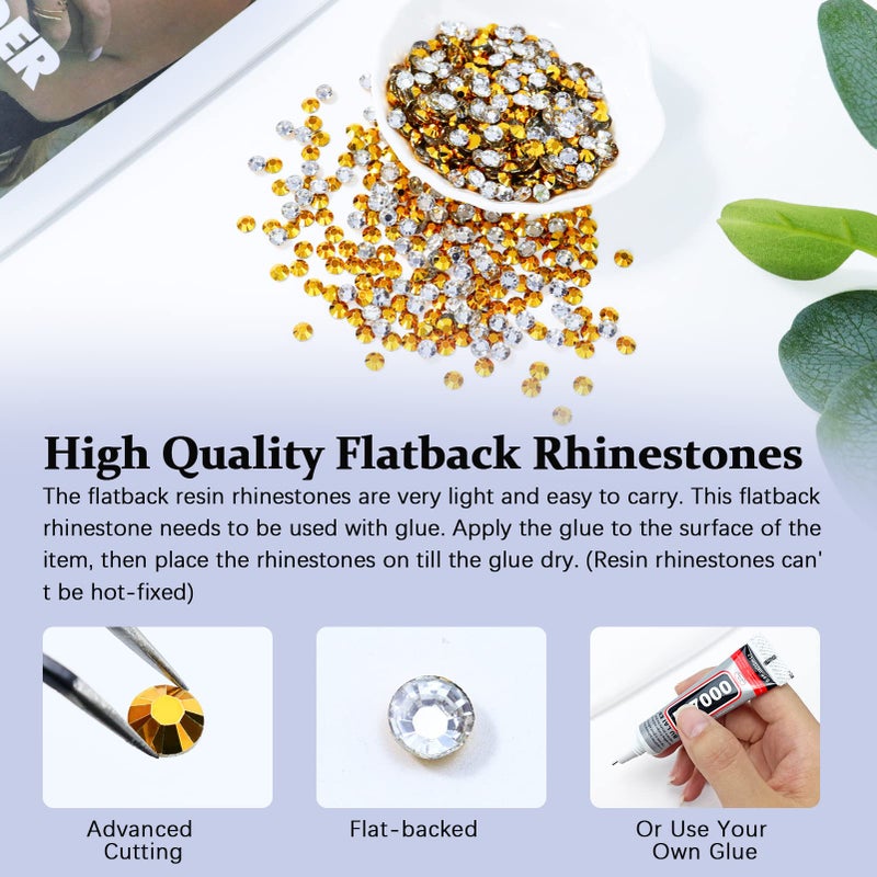 Briskbloom 3000PCS 3mm Resin Flatback Rhinestone, Bright Gold Flatback Jelly Rhinestones for Crafts, Mugs, Bottles, Tumblers, Shoes, Loose Bling Glitter Diamond Resin Jelly AB Stone - Image 2